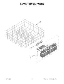 Lower Rack Parts Diagram and Parts List for KDTE204KPS3  KitchenAid Dishwasher