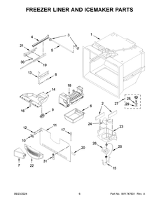04 - Freezer Liner And Icemaker Parts Diagram and Parts List for WRFC2036RV00  Whirlpool Refrigerator