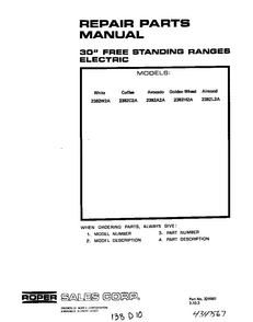 Front Cover Diagram and Parts List for 2382*2A  Roper Range