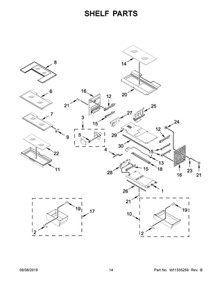 Shelf Parts Diagram and Parts List for WRF954CIHZ02  Whirlpool Refrigerator