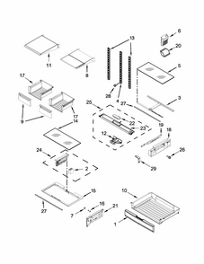 Shelf Parts Diagram and Parts List for IX7DDEXDSM01  Whirlpool Refrigerator