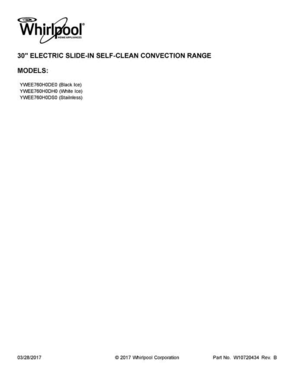 01 - Cover Sheet Diagram and Parts List for YWEE760H0DH0  Whirlpool Range