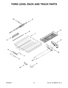 Third Level Rack And Track Parts Diagram and Parts List for KDPM704KPS2  KitchenAid Dishwasher