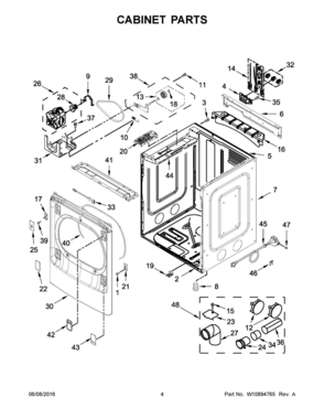 03 - CABINET PARTS Diagram and Parts List for YWED9500EC0  Whirlpool Dryer