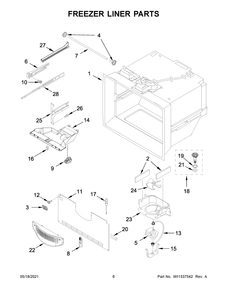 Freezer Liner Parts Diagram and Parts List for WRF532SNHV03  Whirlpool Refrigerator
