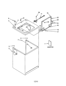 Top And Cabinet Diagram and Parts List for 7MLSR6232JQ1  Whirlpool Washer