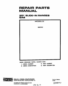 Cover Page-text Only Diagram and Parts List for S6507*0  Roper Range
