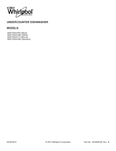 Cover Sheet Diagram and Parts List for WDF750SAYW3  Whirlpool Dishwasher