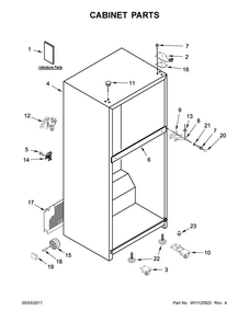 Cabinet Parts Diagram and Parts List for WRT549SZDB01  Whirlpool Refrigerator