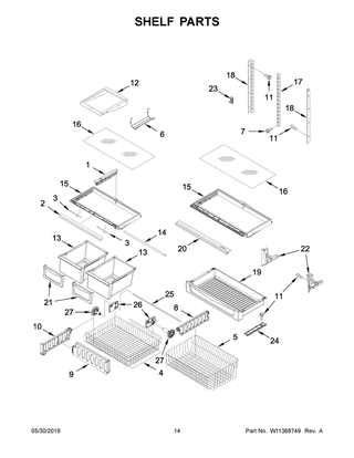 Shelf Parts Diagram and Parts List for KRBL102ESS01  Whirlpool Refrigerator