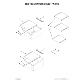 Refrigerator Shelf Parts Diagram and Parts List for WRS312SNHB07  Whirlpool Refrigerator