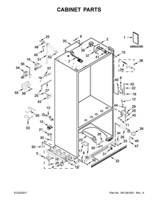 Cabinet Parts Diagram and Parts List for KBFN506EPA01  KitchenAid Refrigerator