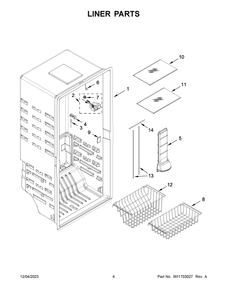 Liner Parts Diagram and Parts List for WSZ57L18DM08  Whirlpool Freezer