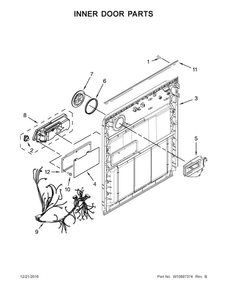 Inner Door Parts Diagram and Parts List for WDF520PADM7  Whirlpool Dishwasher