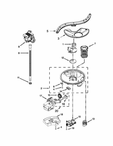 Pump, Washarm And Motor Parts Diagram and Parts List for 66513292K115  Kenmore Dishwasher