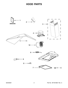 Hood Parts Diagram and Parts List for WVW53UC0FS3  Whirlpool Range