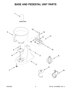 Base And Pedestal Unit Parts Diagram and Parts List for KSM150WPOB5  KitchenAid Mixer