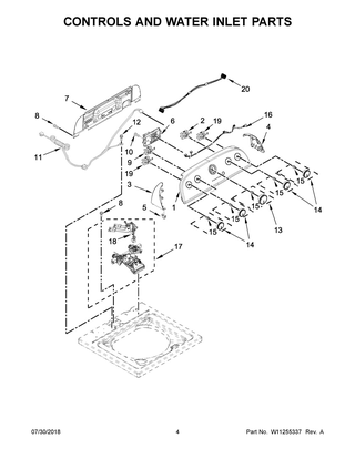 Controls And Water Inlet Parts Diagram and Parts List for WTW4955HW1  Whirlpool Washer