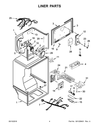 Liner Parts Diagram and Parts List for WRT311FZDZ01  Whirlpool Refrigerator