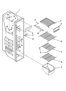 Freezer Liner Parts Diagram and Parts List for 10659432801  Kenmore Refrigerator