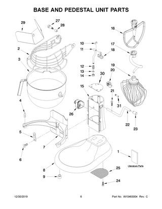 Base And Pedestal Unit Parts Diagram and Parts List for 5KSM7990XBSL0  Whirlpool Mixer