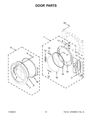 06 - Door Parts Diagram and Parts List for YWED9290FC0  Whirlpool Dryer