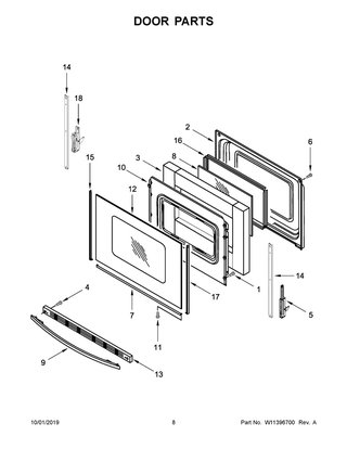 Door Parts Diagram and Parts List for WFC310S0EW4  Whirlpool Range