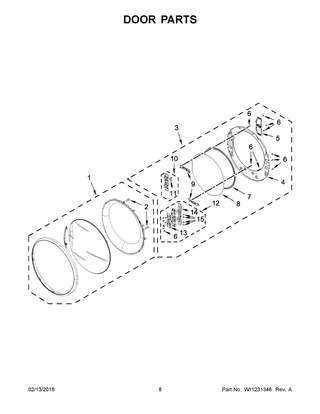 Door Parts Diagram and Parts List for WGD8540FW1  Whirlpool Dryer