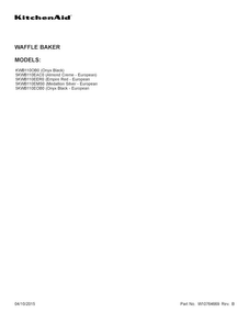 Cover Sheet Diagram and Parts List for KWB110OB0  KitchenAid Waffle Maker