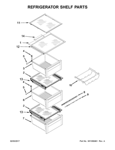 Refrigerator Shelf Parts Diagram and Parts List for WRS970CIDM01  Whirlpool Refrigerator