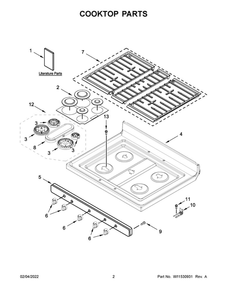 Cooktop Parts Diagram and Parts List for WFG550S0HZ3  Whirlpool Range