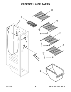 Freezer Liner Parts Diagram and Parts List for WRS312SNHM07  Whirlpool Refrigerator