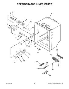 Refrigerator Liner Parts Diagram and Parts List for KRFC300EBS00  KitchenAid Refrigerator