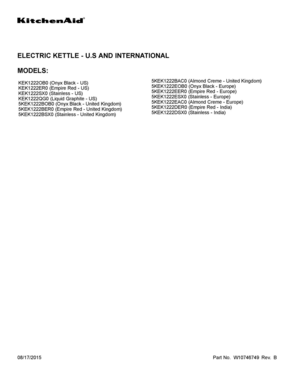 01 - COVER SHEET Diagram and Parts List for KEK1222QG0  Whirlpool Kettle