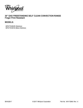01 - Cover Sheet Diagram and Parts List for WFG775H0HZ0  Whirlpool Range