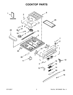 02 - COOKTOP PARTS Diagram and Parts List for JDS1450FS0  Whirlpool Range