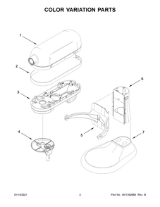 Color Variation Parts Diagram and Parts List for 5KSM7580XEDR0  Whirlpool Mixer