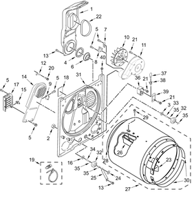 Bulkhead Parts Diagram and Parts List for MED4005SW0  Whirlpool Dryer