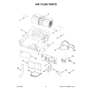 Air Flow Parts Diagram and Parts List for WMMS3330RV01  Whirlpool Microwave