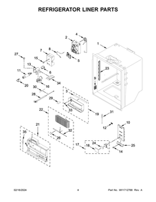 Refrigerator Liner Parts Diagram and Parts List for WRF954CIHZ05  Whirlpool Refrigerator