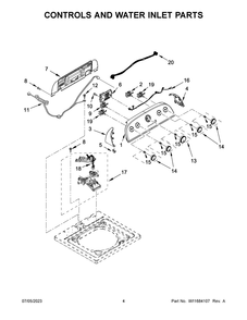 Controls And Water Inlet Parts Diagram and Parts List for WTW4957PW0  Whirlpool Washer