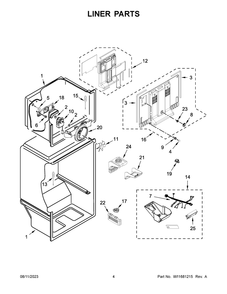 Liner Parts Diagram and Parts List for WRT108FFDW04  Whirlpool Refrigerator