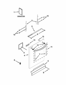 Door And Panel Parts Diagram and Parts List for 66513289K118  Kenmore Dishwasher