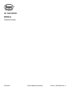 Cover Sheet Diagram and Parts List for RGD4640YQ3  Roper Dryer