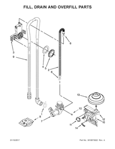 Fill, Drain And Overfill Parts Diagram and Parts List for WDF540PADB3  Whirlpool Dishwasher