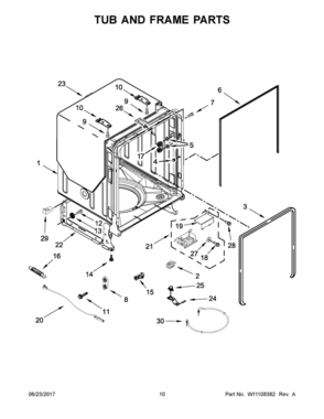 06 - TUB AND FRAME PARTS Diagram and Parts List for IDT830SAGS0  Whirlpool Dishwasher