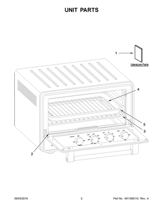 Unit Parts Diagram and Parts List for KCO213BM0  Whirlpool Toaster Oven