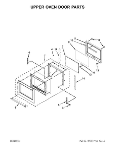 Upper Oven Door Parts Diagram and Parts List for KODT107ESS01  KitchenAid Wall Oven