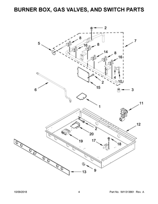 Burner Box, Gas Valves, And Switch Parts Diagram and Parts List for KDRS467VMB00  Whirlpool Range