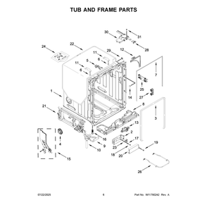 Tub And Frame Parts Diagram and Parts List for KDFS424SJP0  KitchenAid Dishwasher